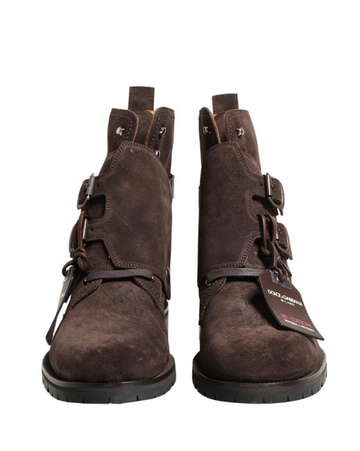 Dolce & Gabbana Brown Suede Leather Buckle Ankle Boots Shoes for men
