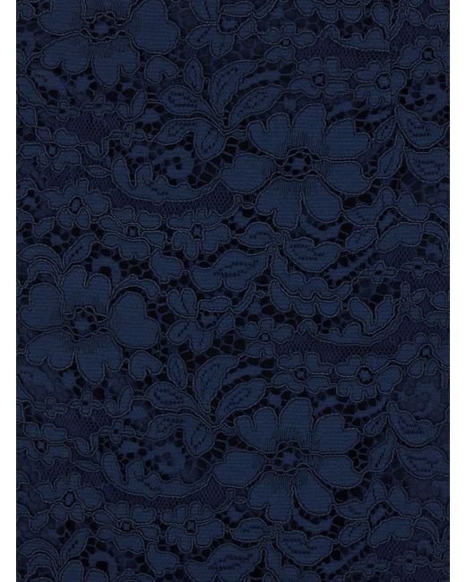 Le Plain Blue Midi Skirt With Lace Design And Back Vent