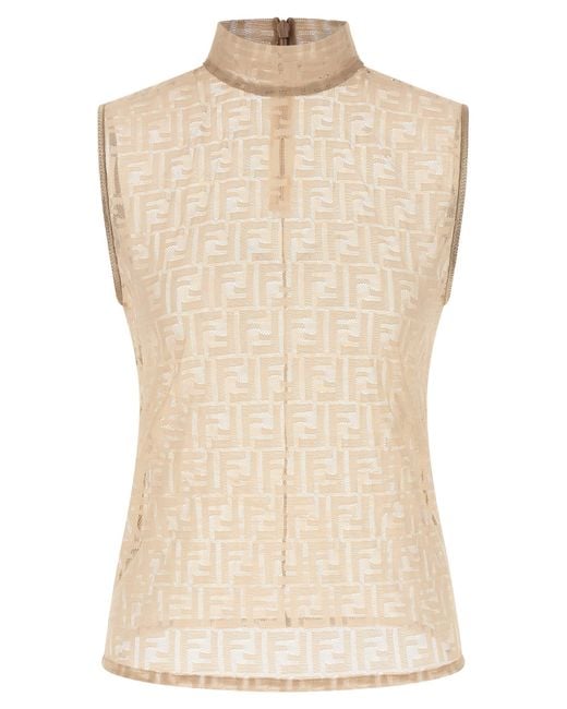 Fendi Natural 'Ff' Lace Top