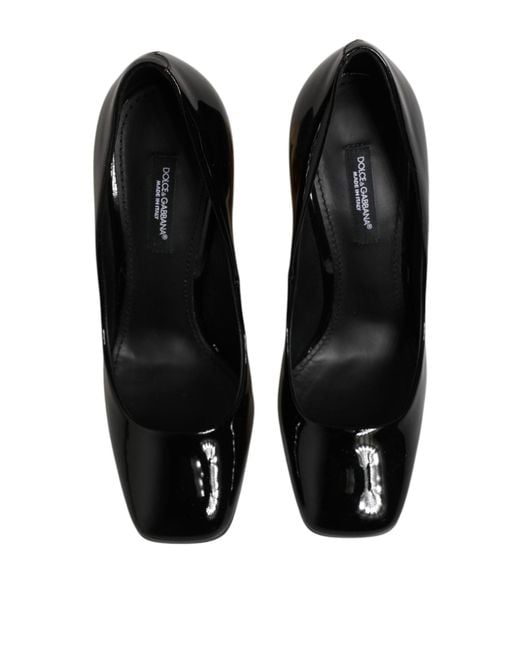 Dolce & Gabbana Black Patent Leather Logo Heels Pumps Shoes 100Lf