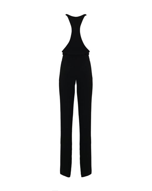 Elisabetta Franchi Black Crepe Jumpsuit With Logo Print