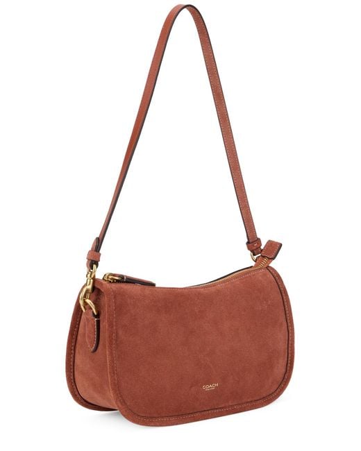 COACH Brown Shoulder Bag Suede Calfskin Handbags