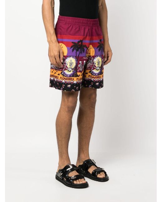 Pleasures Red Beach Printed Shorts for men