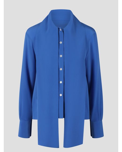 Stella McCartney Blue Silk Crepe De Chine Pussybow Shirt