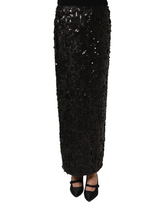 Dolce & Gabbana Black Sequin High Waist Pencil Midi Skirt