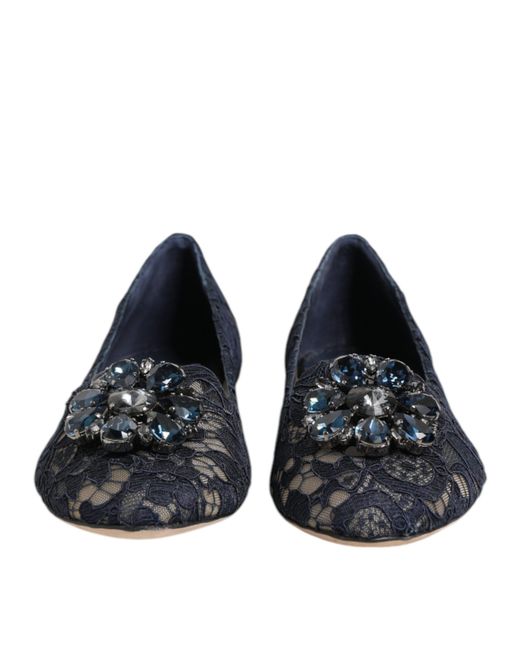 Dolce & Gabbana Black Taormina Lace Crystals Flats Shoes