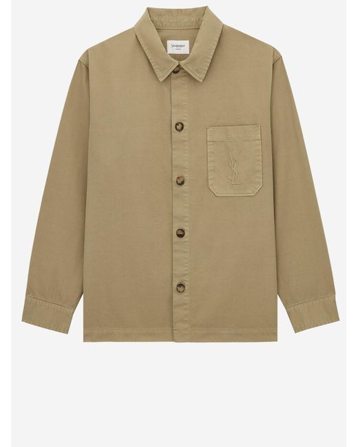 Saint Laurent Natural Oversized Cotton Shirt With Logo for men
