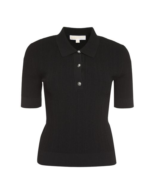 MICHAEL Michael Kors Ribbed Knit Polo Shirt in Black | Lyst