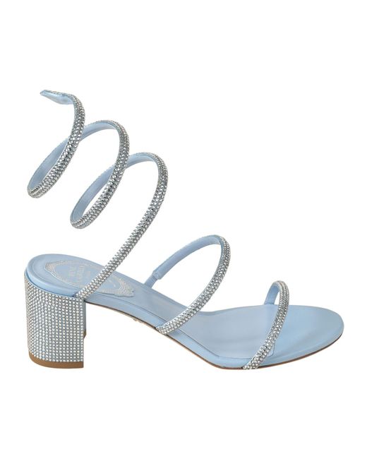 Rene Caovilla Blue Block-Heel Twister Strap Embellished Sandals