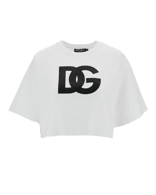 Dolce & Gabbana White Logo Cotton Cropped T-Shirt