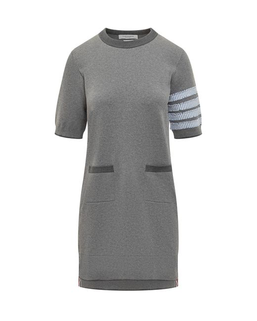 Thom Browne Gray Cotton Dress With 4Bar Logo