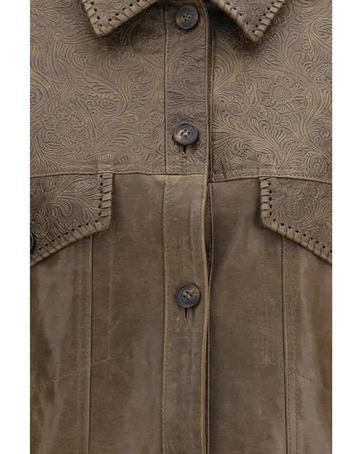 Golden Goose Deluxe Brand Brown Babete Leather Jacket With Embossed Details Calf Bos Taurus
