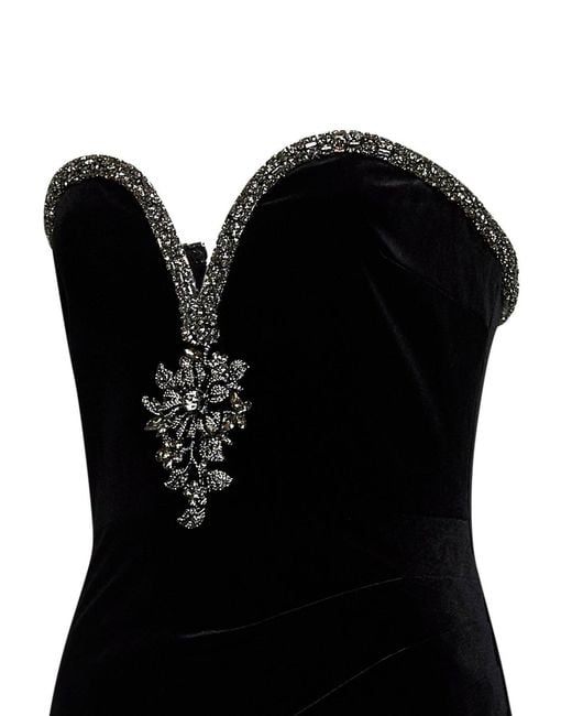 Self-Portrait Black Crystal-Embellished Velvet Long Bustier Dress