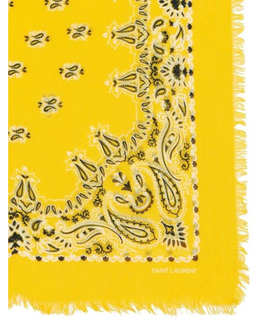 Saint Laurent Yellow Paisley Printed Frayed Edge Scarf