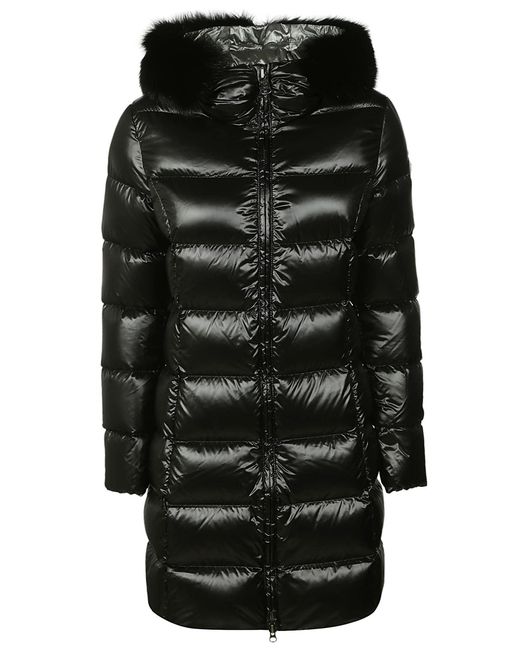 Colmar Furred Hood Long Padded Jacket in Black | Lyst