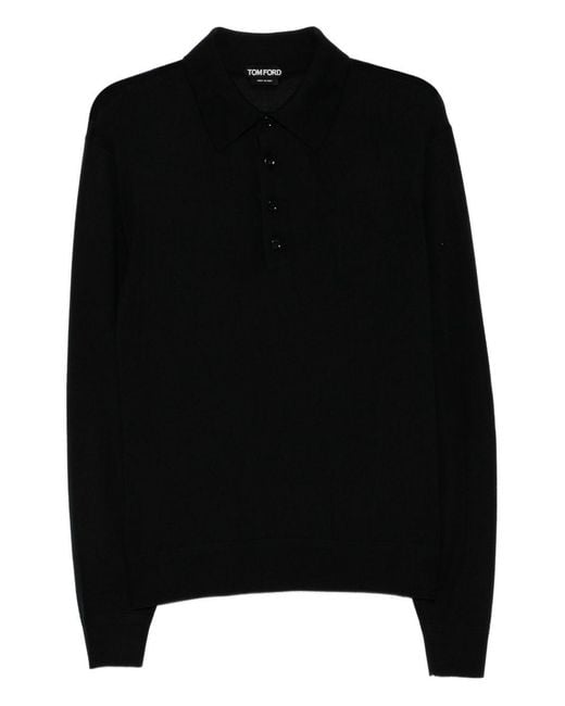 Tom Ford Black Button-Front Polo Knit Knitwear for men