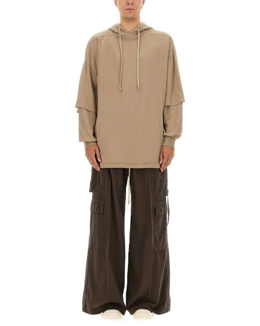 Rick Owens Natural Tommy Hustler Hoodie Cotton Sweatshirts for men