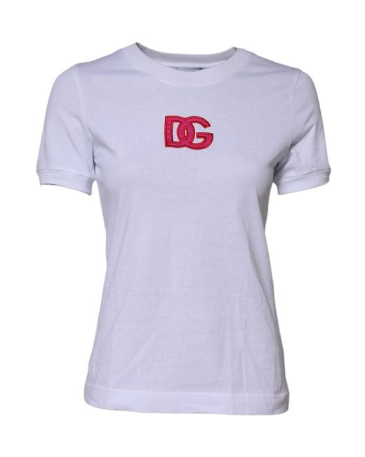 Dolce & Gabbana Blue Cotton Dg Logo Embroidery Top T-Shirt