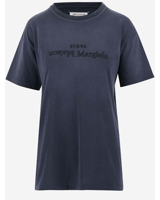 Maison Margiela Blue Cotton T-Shirt With Logo