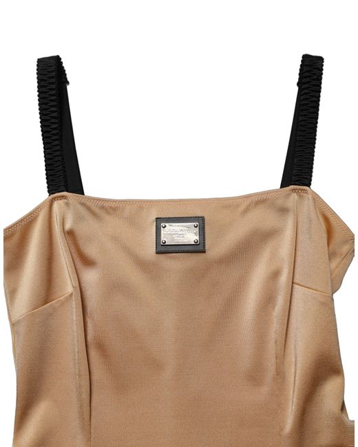 Dolce & Gabbana Brown Nylon Blend Cady Sleeveless Mini Dress Elastane