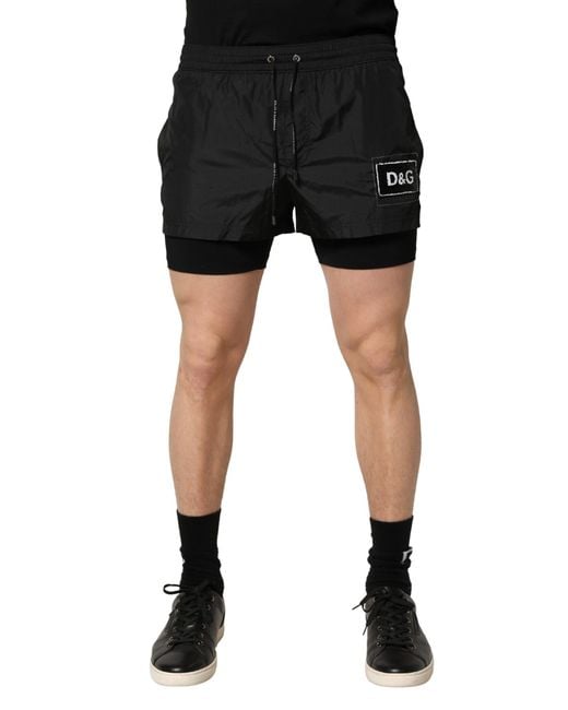 Dolce & Gabbana Black Polyester Drawstring Shorts Swimwear for men
