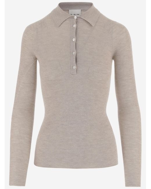 Sa Su Phi Gray Polo Shirt Cashmere-Silk Tops
