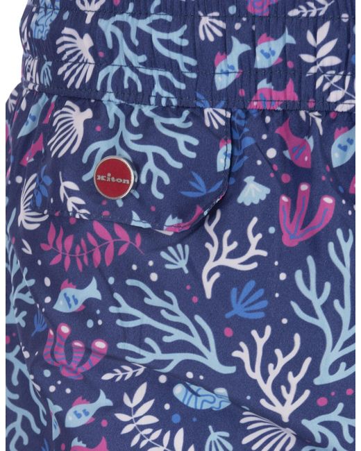 Kiton Blue Swim Shorts With Fish And Coral Pattern for men