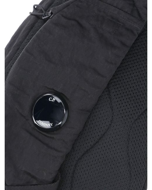 C P Company Black One-Shoulder Logo Backpack for men