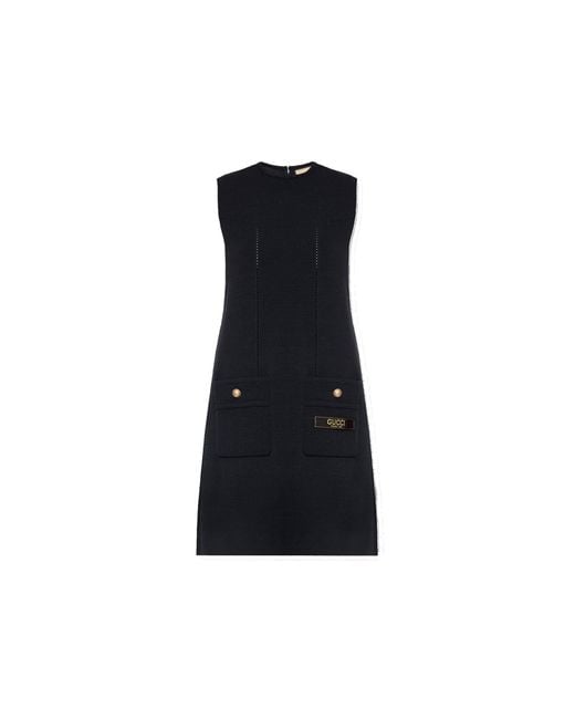 Gucci Black Embroidered Pointelle-knit Wool Mini Dress