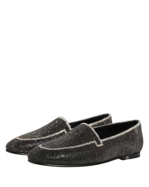 Dolce & Gabbana Black Crystal Embellished Loafers Shoes Leather for men