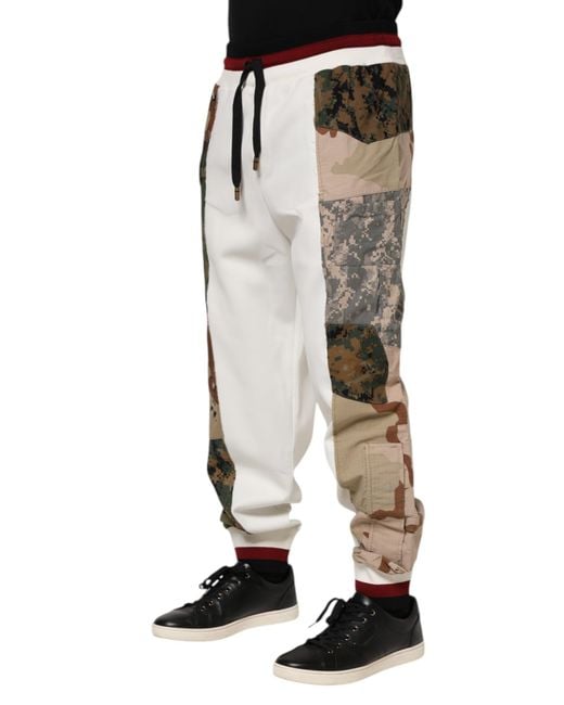 Dolce & Gabbana White Patchwork Camo Cotton Pants for men