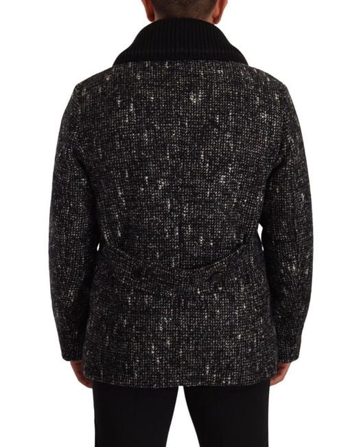 Dolce & Gabbana Black Wool Double Breasted Coatjacket for men