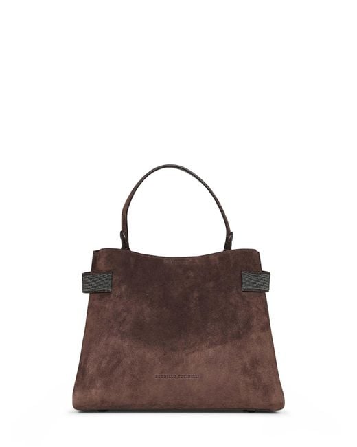 Brunello Cucinelli Brown Espresso Essence Top-Handle Bag With Precious Bands