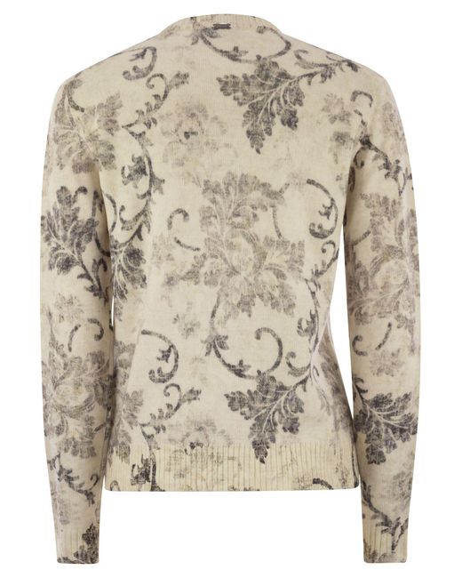 Herno Natural Wool Jumper With Floral Pattern