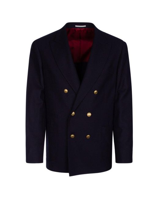 Brunello Cucinelli Blue Buttoned Tailored Blazer for men