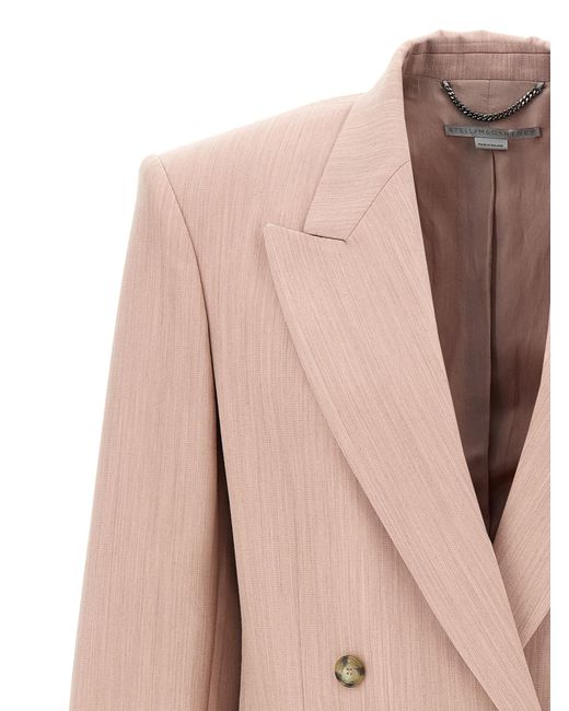 Stella McCartney Natural Double-Breasted Wool Blazer With Peak Lapels