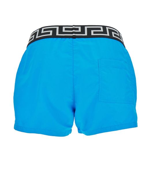 Versace Blue Light Swim Shorts With Greca Branded Band for men