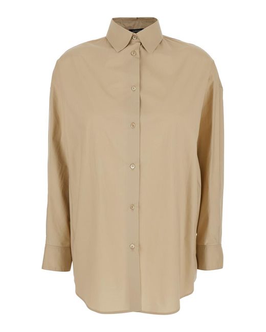 Le Plain Natural Shirt With Classic Collar And Long Sleeves