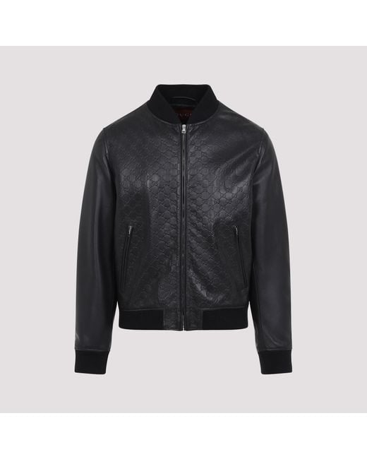 Gucci Black Leather Jacket Gg Logo for men