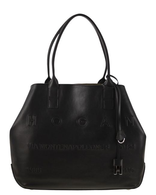 Hogan Black Medium Leather Shopping Bag