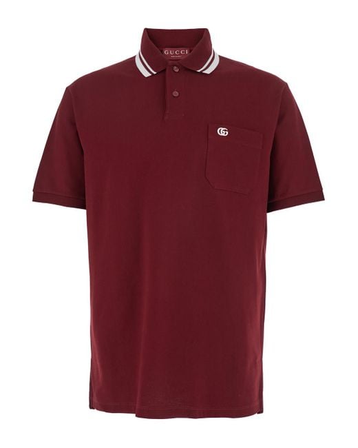 Gucci Red Cotton Piquet Polo Shirt With Embroidery, Ready-To-Wear for men