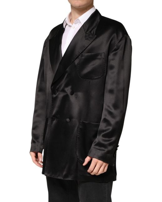 Dolce & Gabbana Black Silk Double Breasted 2 Button Blazer Clothing for men