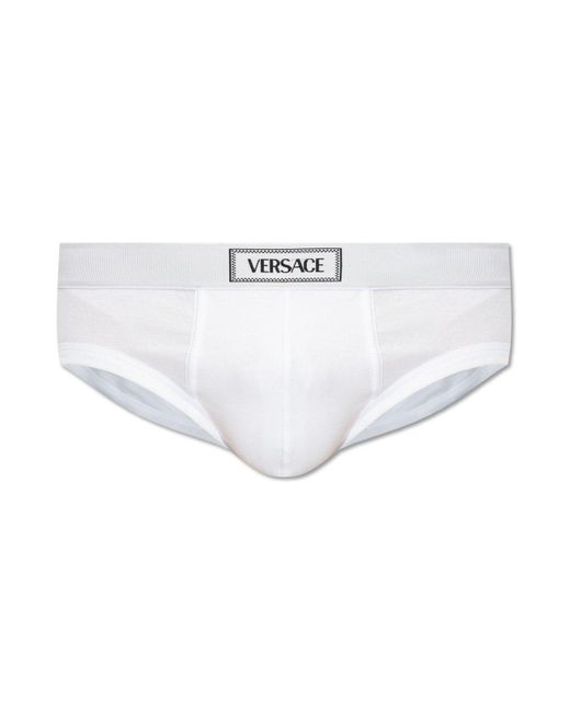 Versace White Ribbed Briefs With Logo, for men