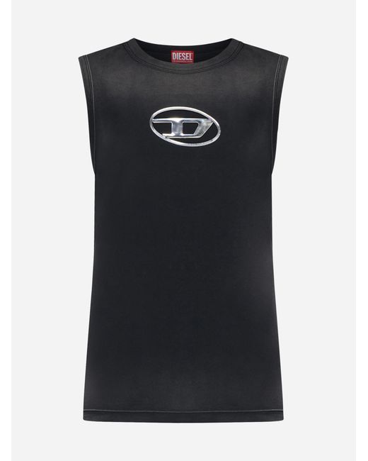 DIESEL Black T-Brico Faded Tank Top With Puffy Oval D for men
