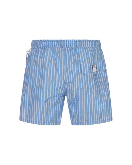 Fedeli Blue Sky Striped Swim Shorts for men