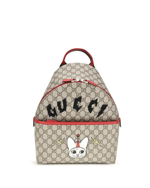 Gucci White Gg Cat Print Backpack For Boy Nylon Backpacks for men
