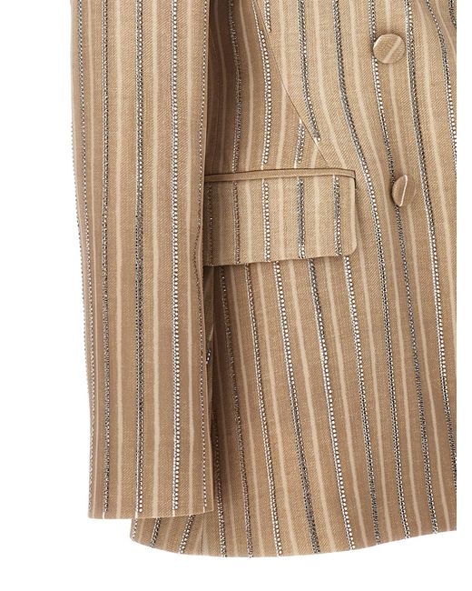 Ermanno Scervino Natural Rhinestone Pinstripe Blazer Blazer And Suits