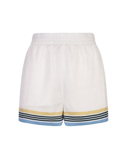 Casablancabrand White Casa Way Silk Shorts