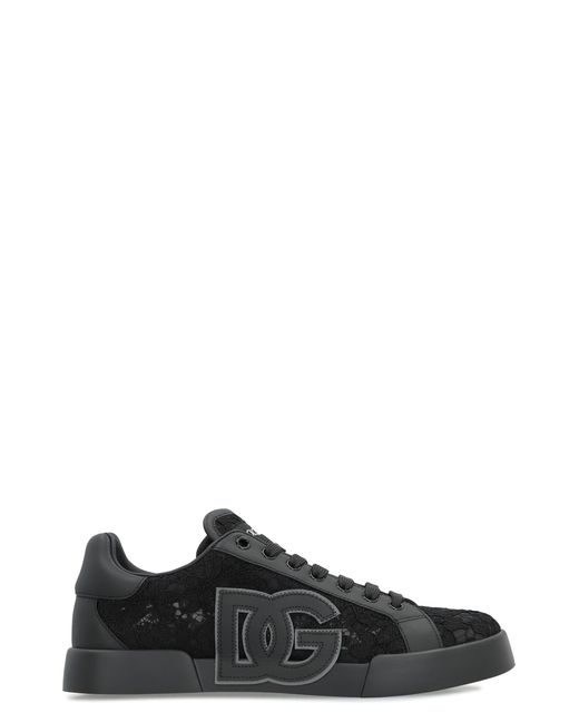 Dolce & Gabbana Black Low-Top Sneakers With Leather Inserts Viscose Trainers