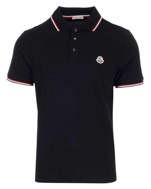 Moncler Black Polo Shirt With Logo Patch for men